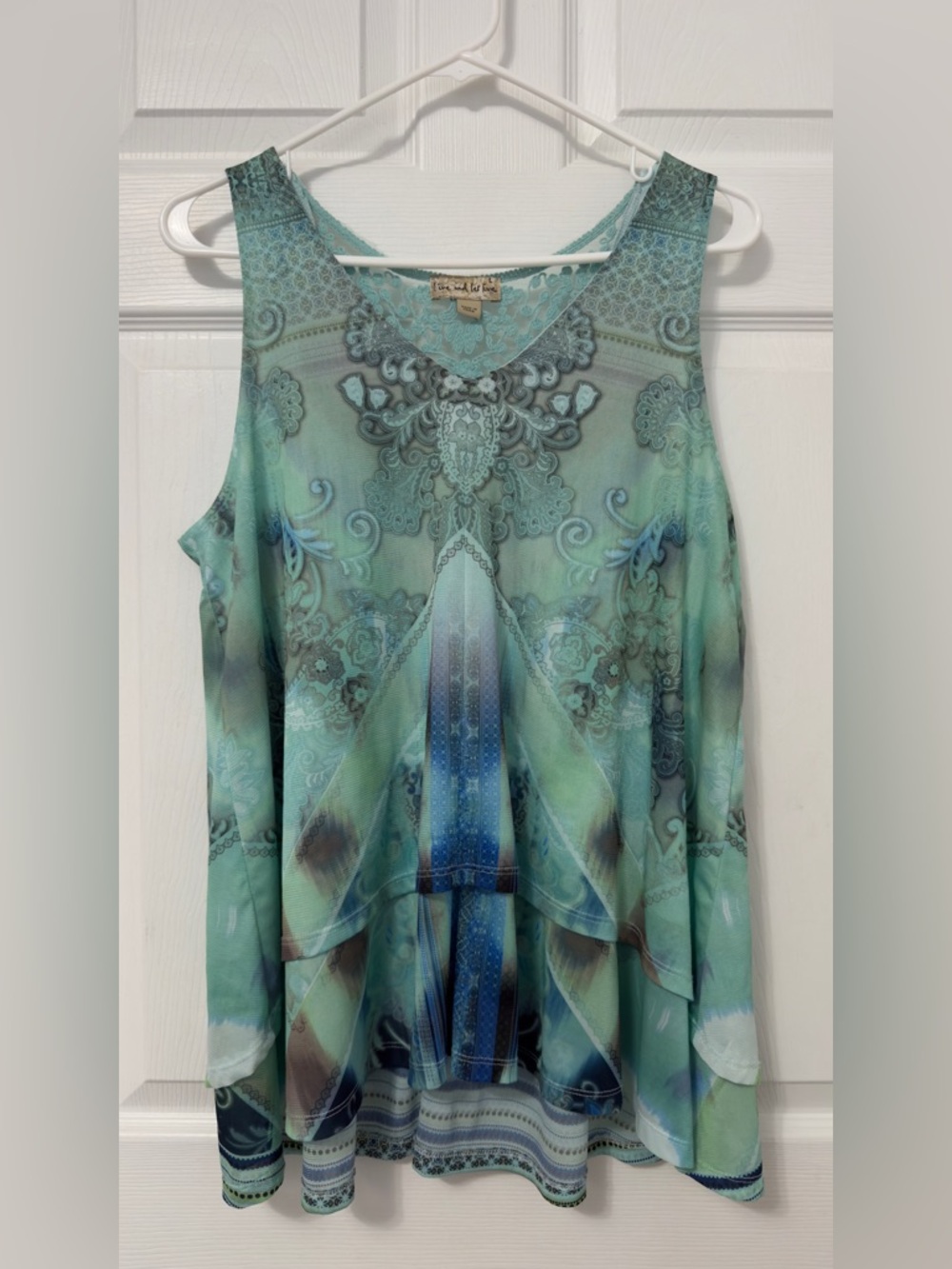 live and let live Mint Green Printed Layered Tank Top